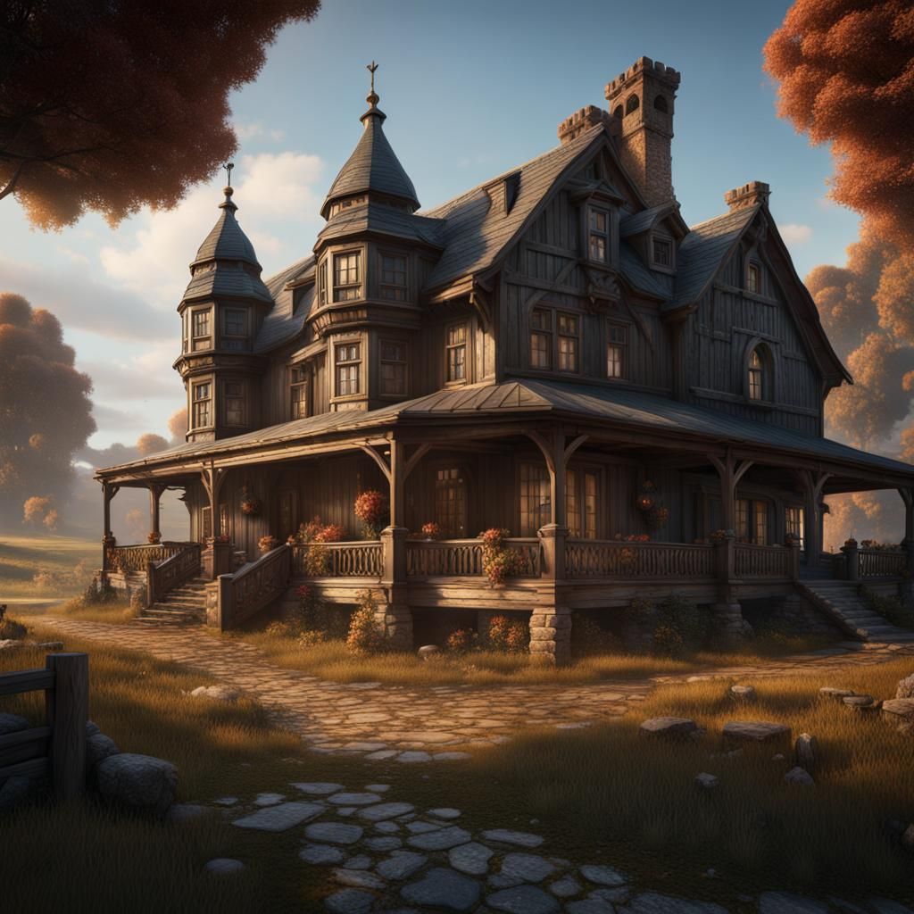 Luxury Farmhouse: Detailed Matte Painting in 8K