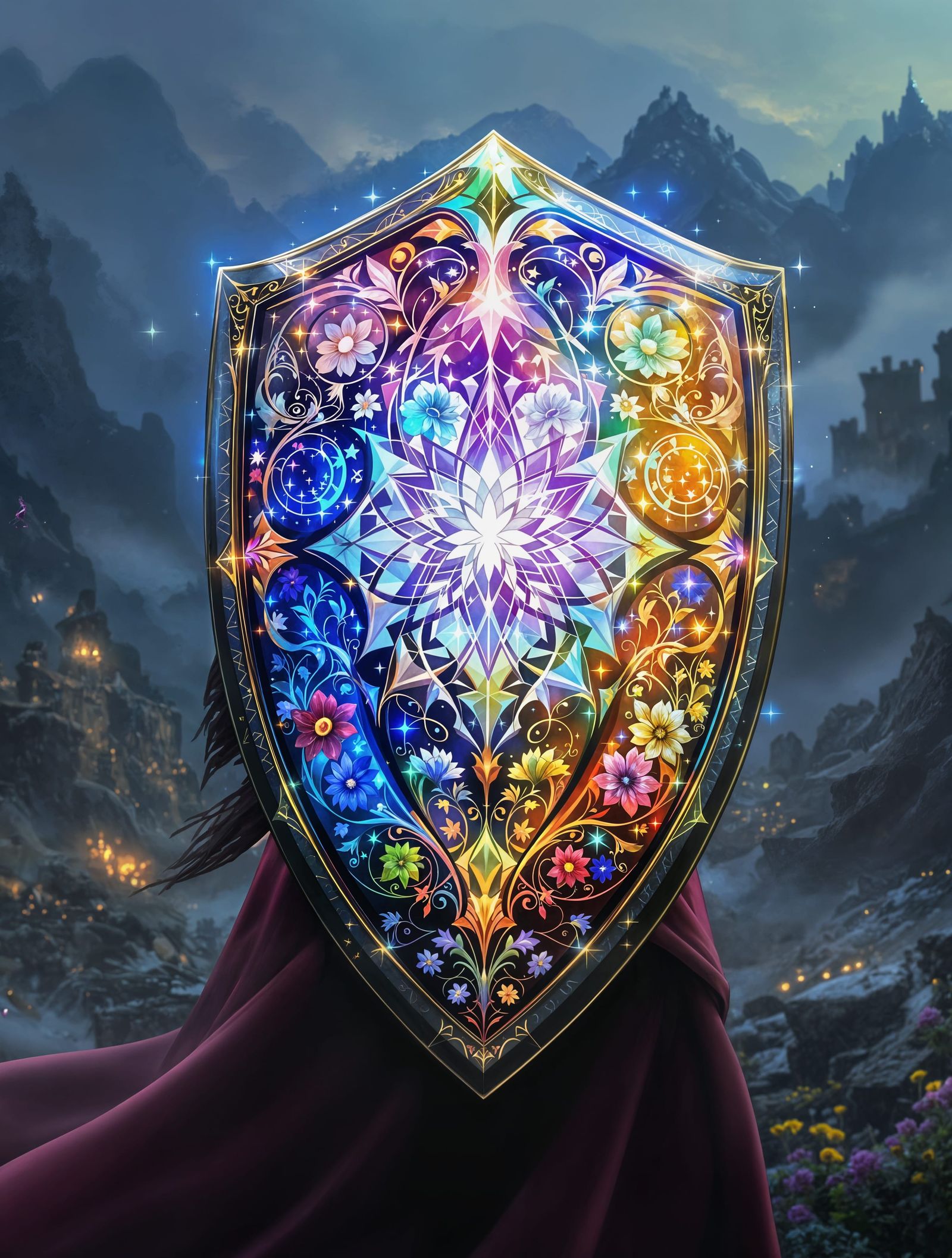 Rainbow-Hued Shield of Hope in Mystical Realism
