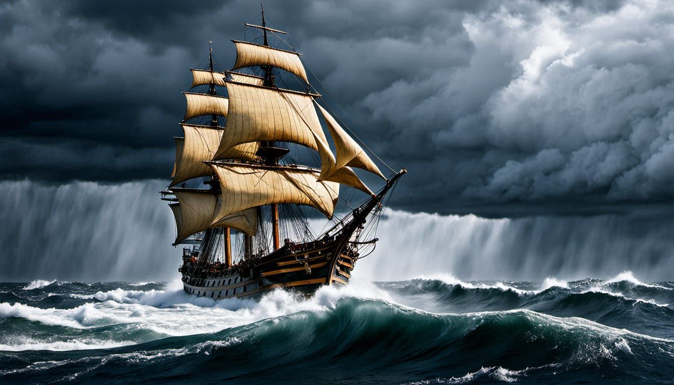 Classic Spanish Galleon Navigates Stormy Seas