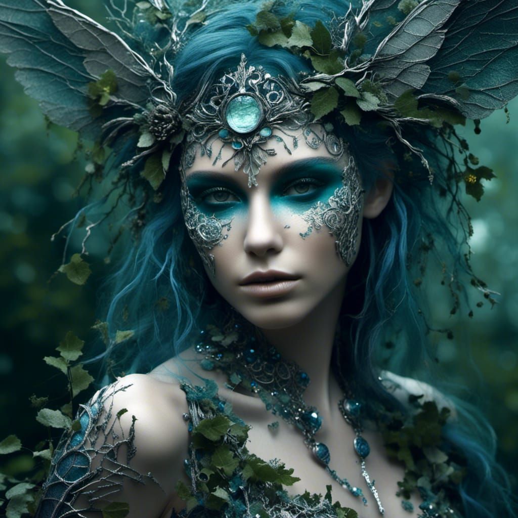 Hyperdetailed Fairy in Twilight with Green Eyes