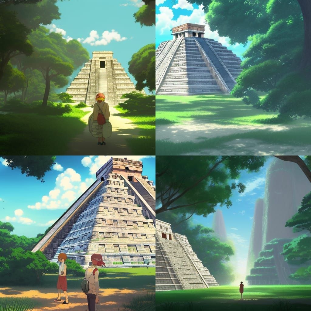 Futuristic Chichen Itza in Anime Style