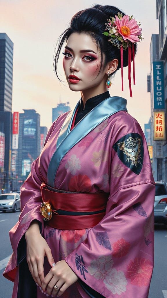 Cyberpunk Geisha: Yae Miko in Futuristic Tokyo