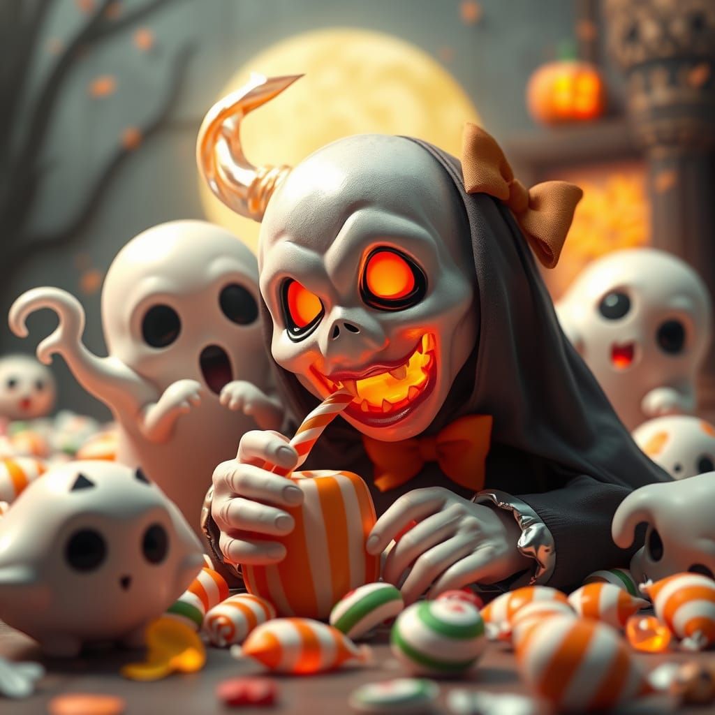 Ghostly Candies and Twisted Trick-or-Treat Scene