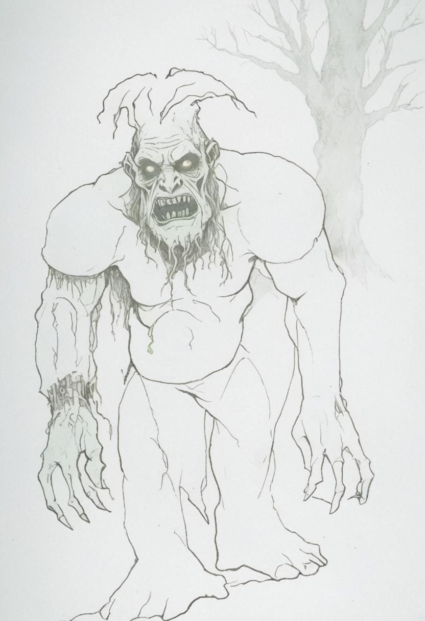 Zombie Troll Stumbles Through Misty Forest