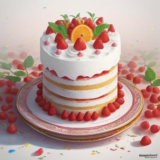 Hyperrealistic Cake with Fruit and Gold Beads