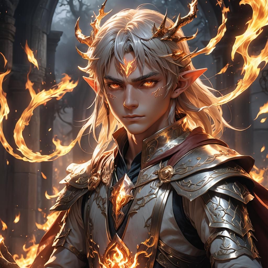 Anime Elf-Lord Possessed by Fire Spirit