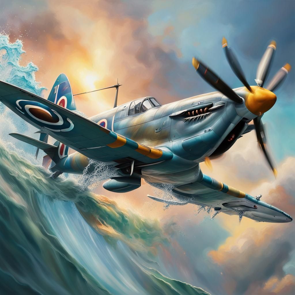 Dolphins Flying a Spitfire in Hyperrealistic Style
