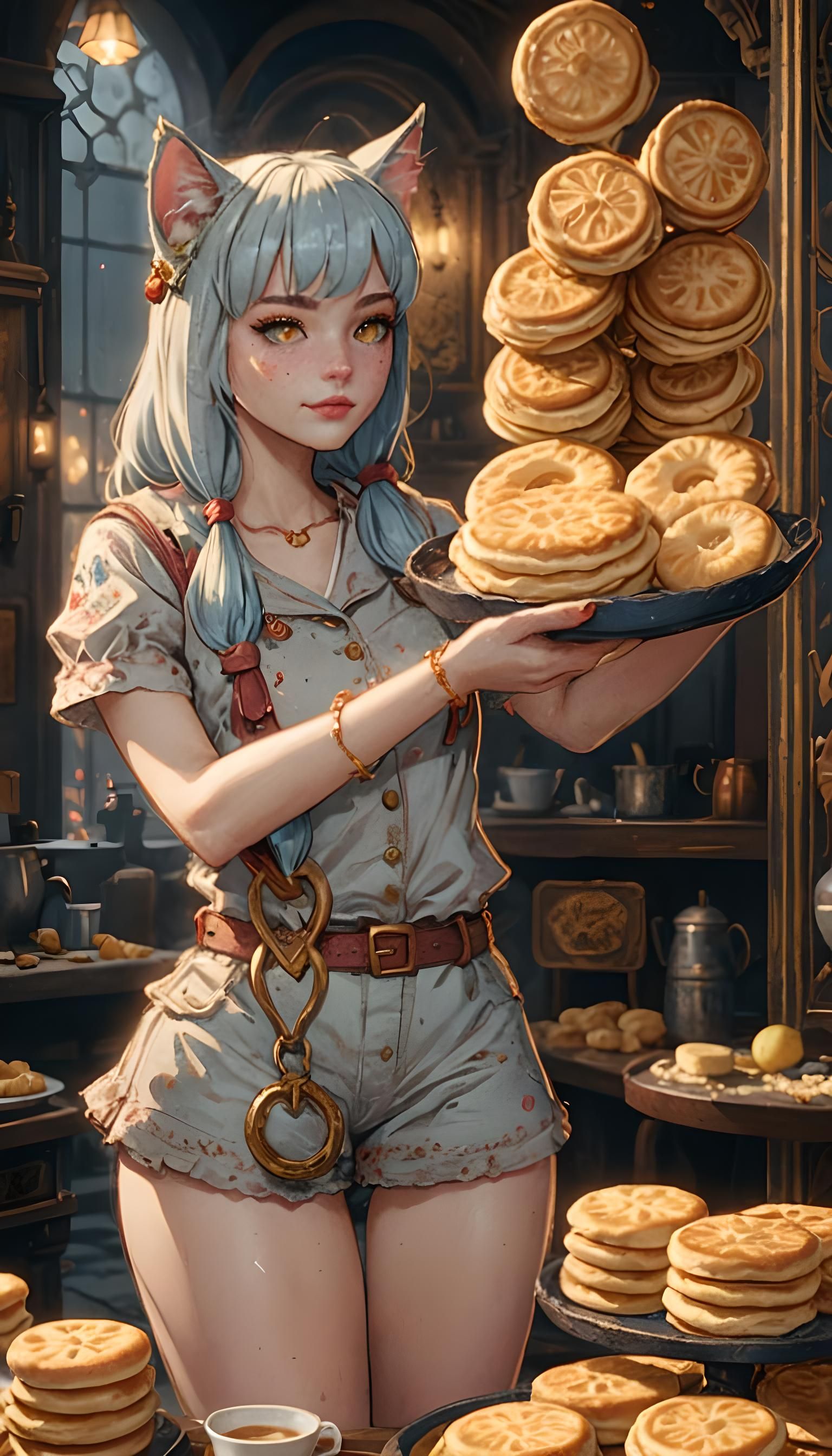 Girl with Cat Ears and Crumpets: Detailed Matte Painting