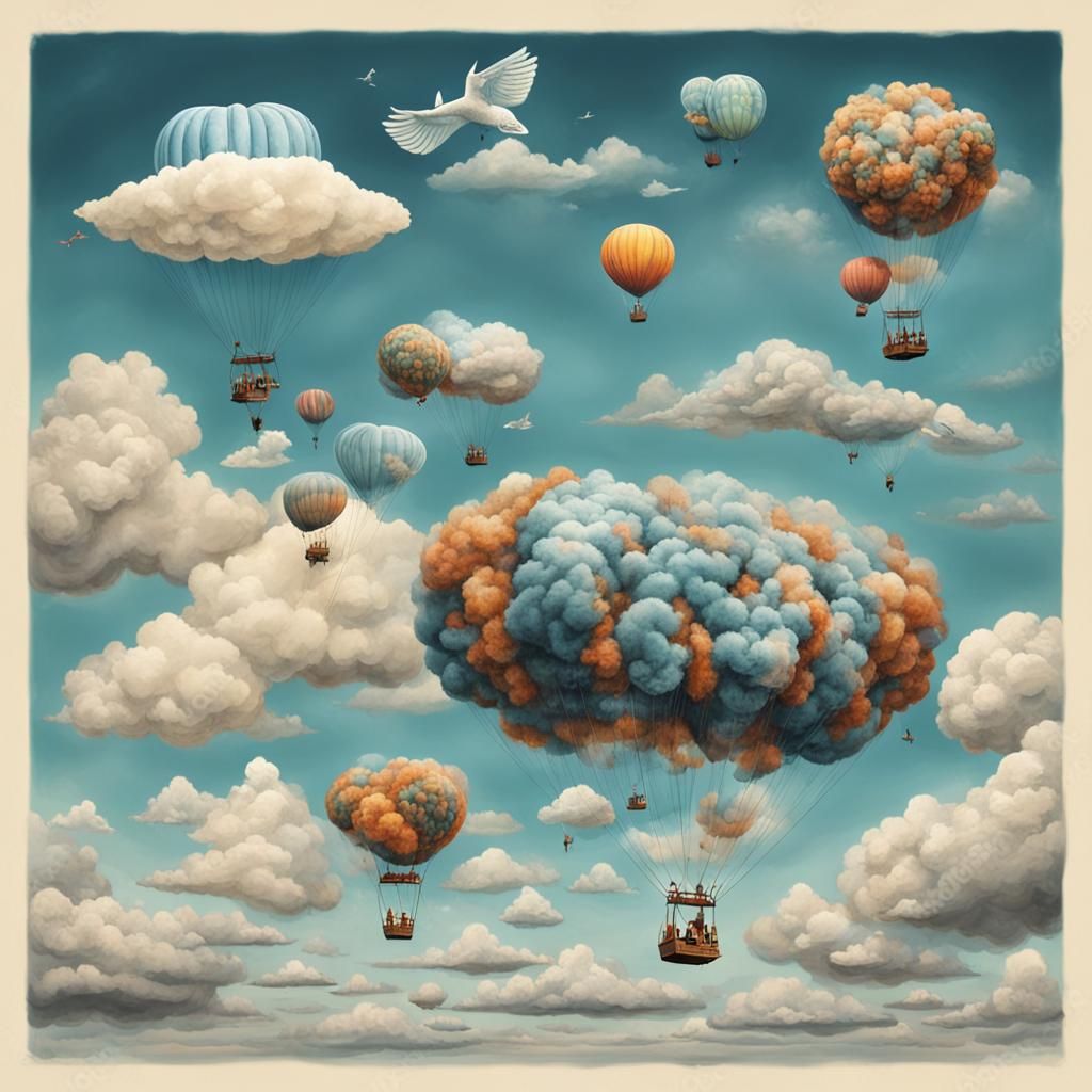 Surreal Sky Creatures in Dreamlike Scene