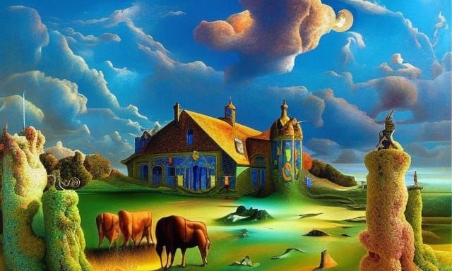 Surreal Farmhouse Dreamscape Inspired by Salvador Dalí