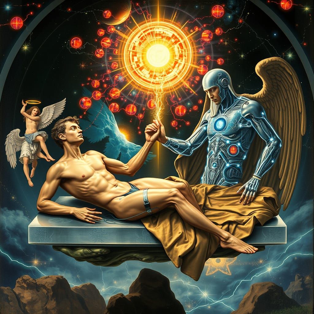 Cyberdelic Reimagining of The Creation of Adam