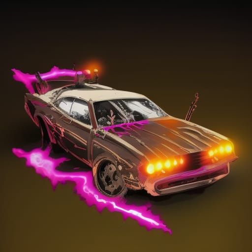 Steampunk Road Warrior Car in Dark Horror Style