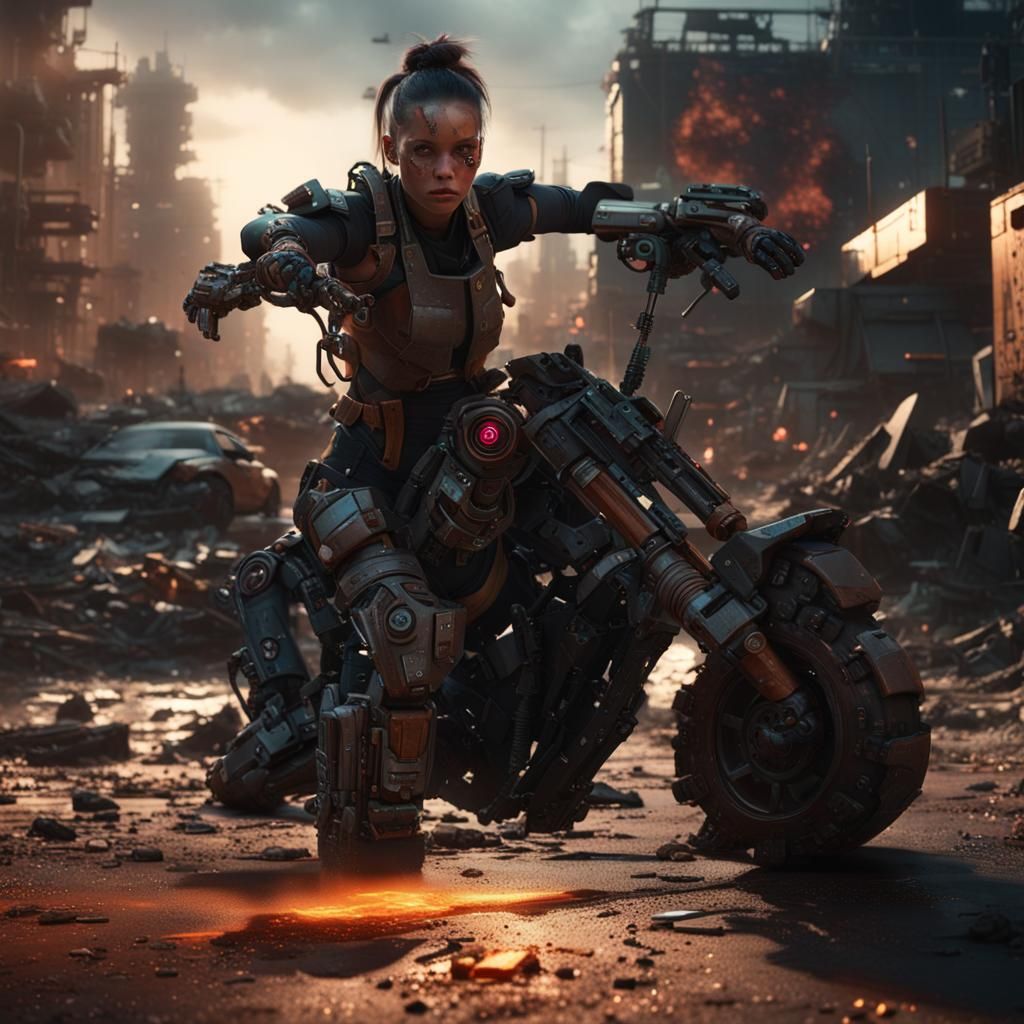 Cyberpunk Cyborg in Wasteland City: Detailed 8K Render