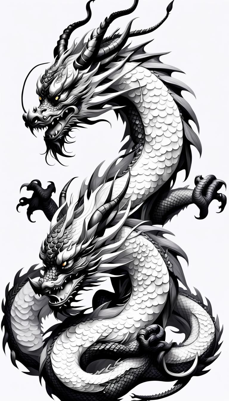 Monochrome Chinese Dragon Fantasy Illustration