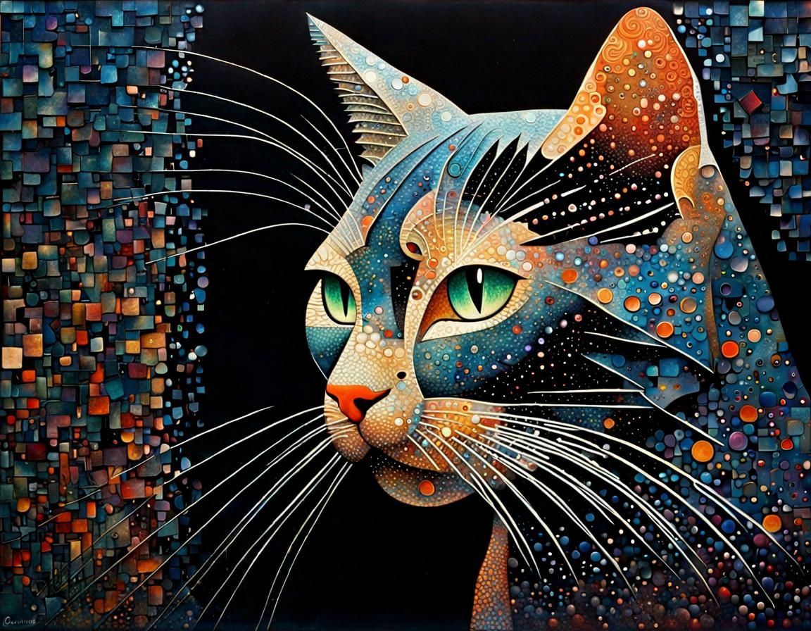 Intricate Cat Collage Art in Dark Colors