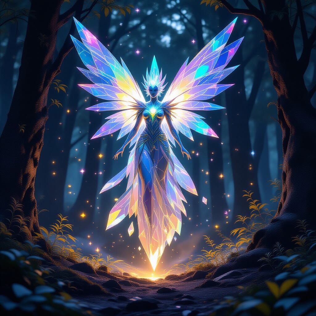 Crystalline Celestial Being in Dark Fantasy Forest
