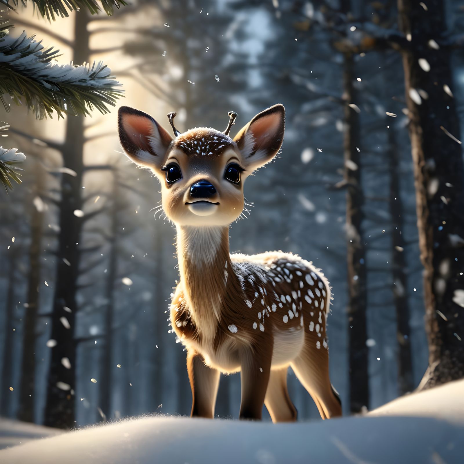 Baby Fawn with Soulful Eyes in Winter Light
