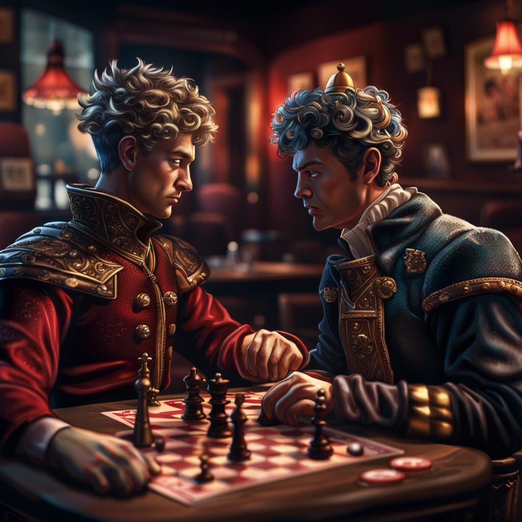 Kings Play Chess in Pub: Hyperrealistic Card Game