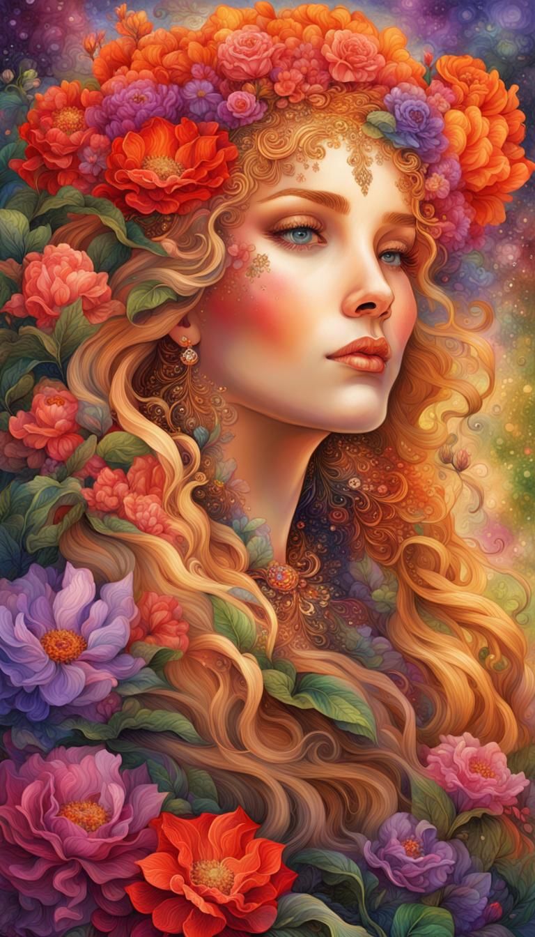 Lady with Flowers in Golden Hair