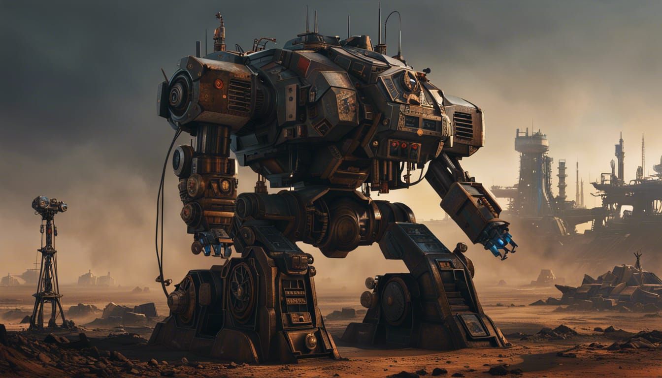 Cyclops Mechwarrior in Post-Apocalyptic Desert