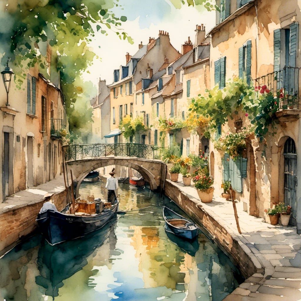 Parisian Canals at Twilight: Cinematic Concept Art