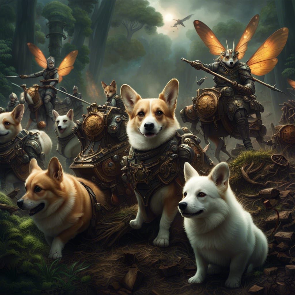 Faeries Ride Armored Corgis into Battle