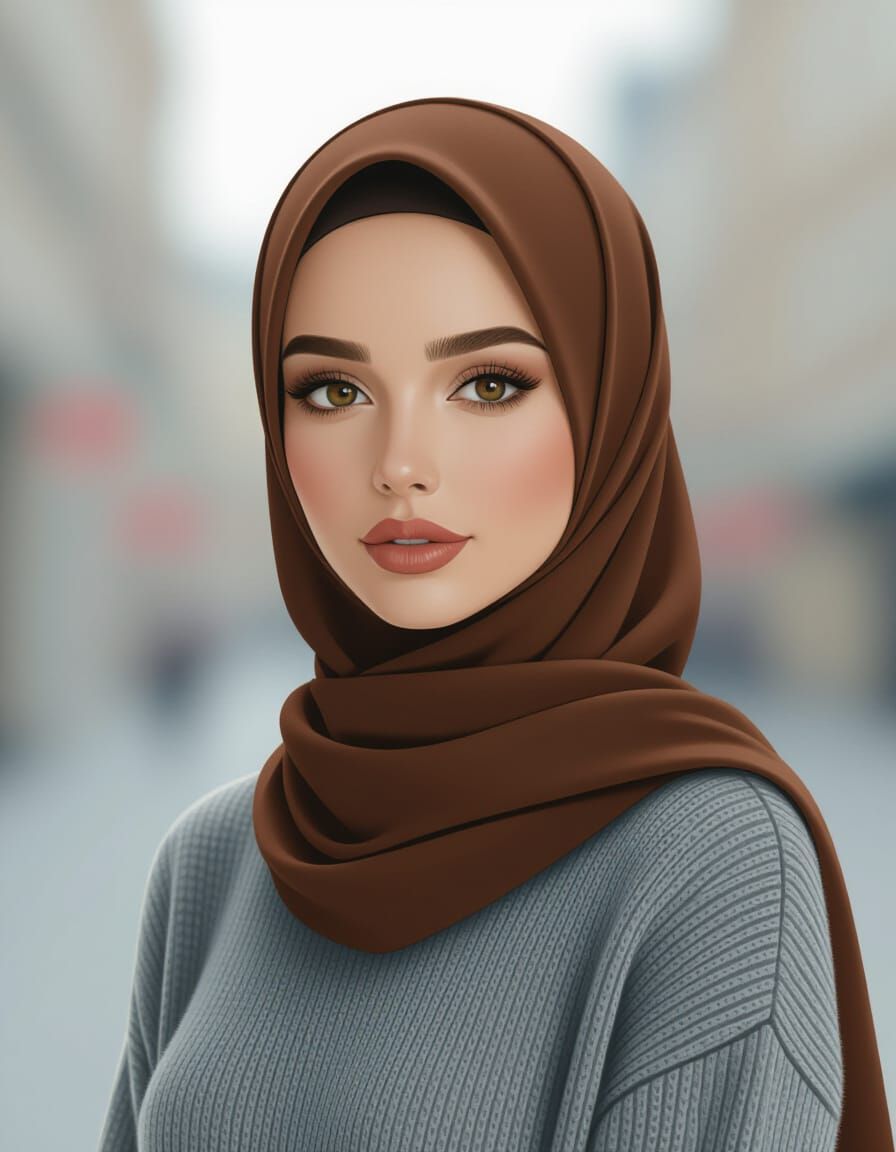 German Woman in Hijab, Photorealistic Digital Art