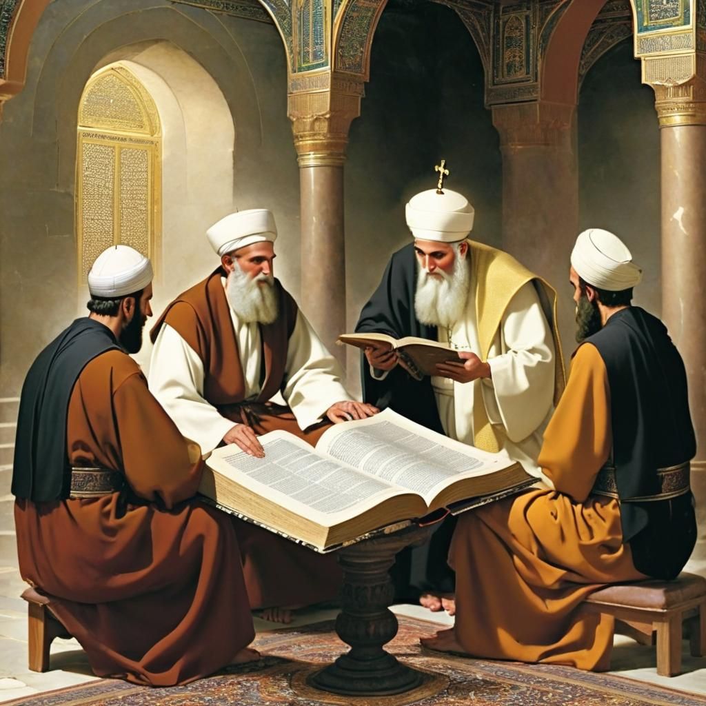 Scholarly Men Discussing Holy Religious Texts