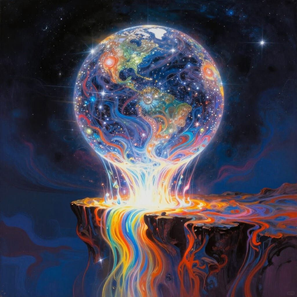 Cosmic Horror Sphere Over Glowing Precipice