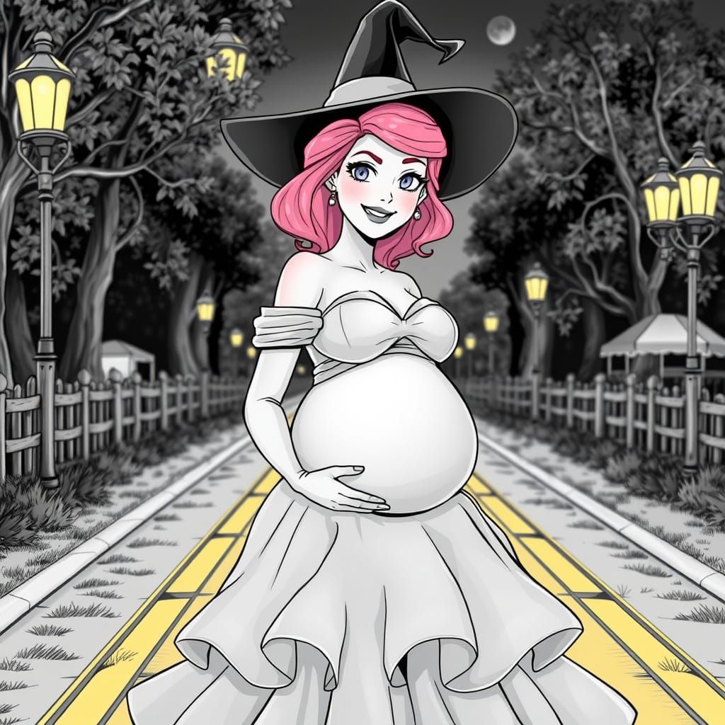 Pregnant Pink Haired Woman in Anime-Inspired Ballgown