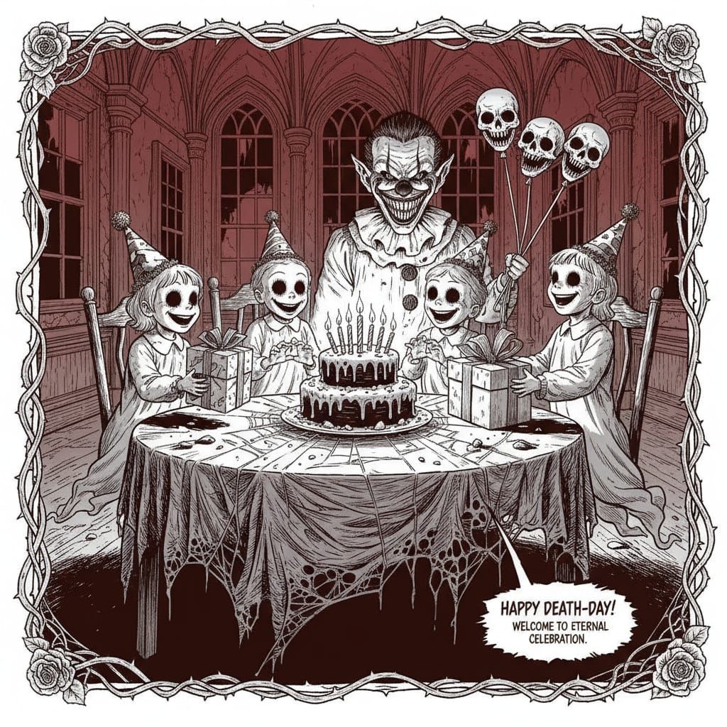 Spooky Haunted Birthday Party Horror Comic Art