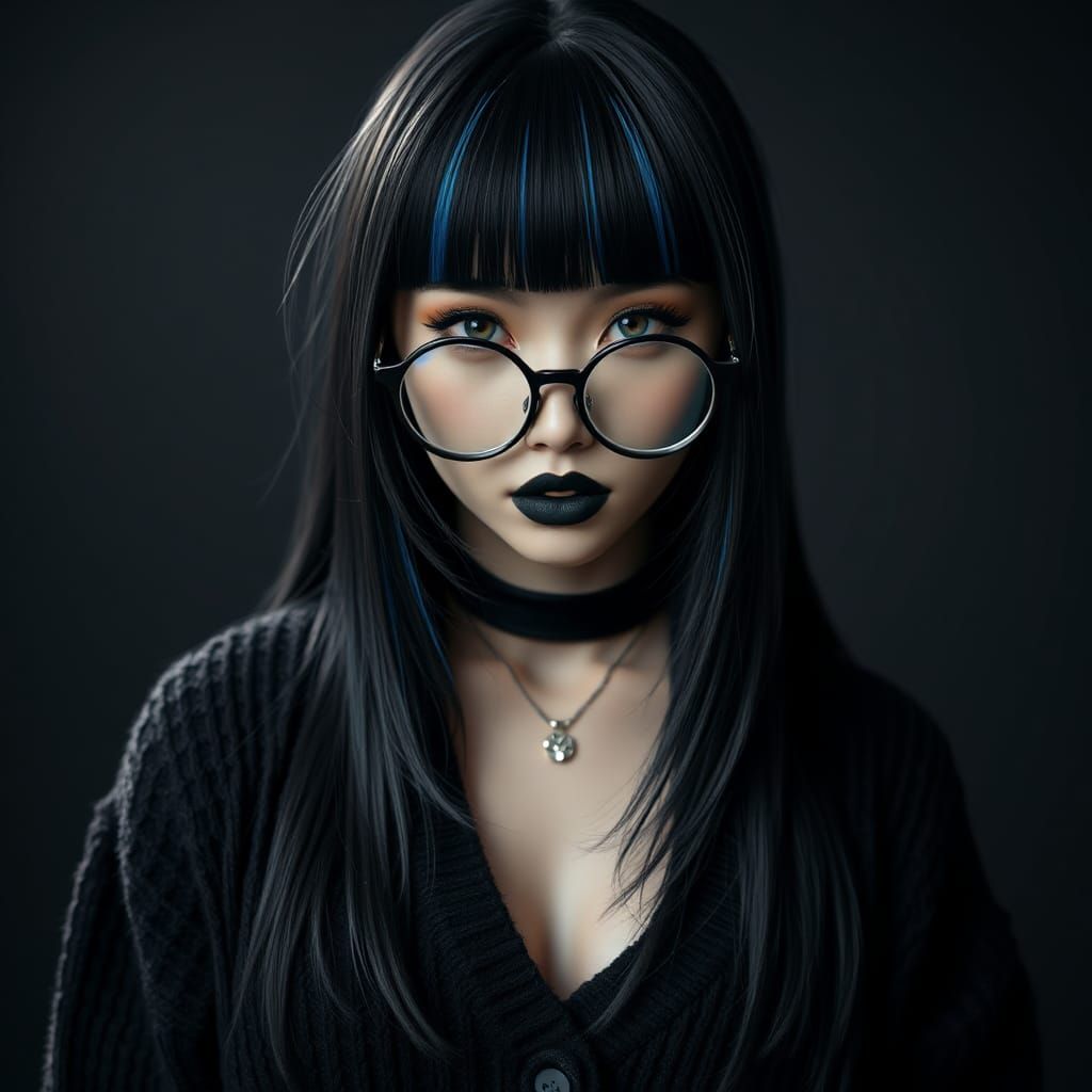 Radiant Goth Woman with Blue Highlights