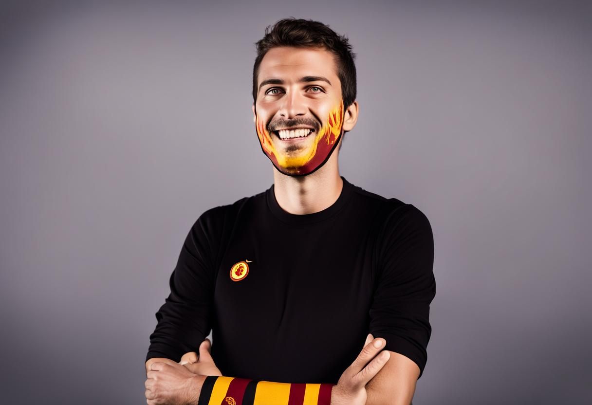 Thrilling Galatasaray Fan in Action, Surrounded by Energetic...