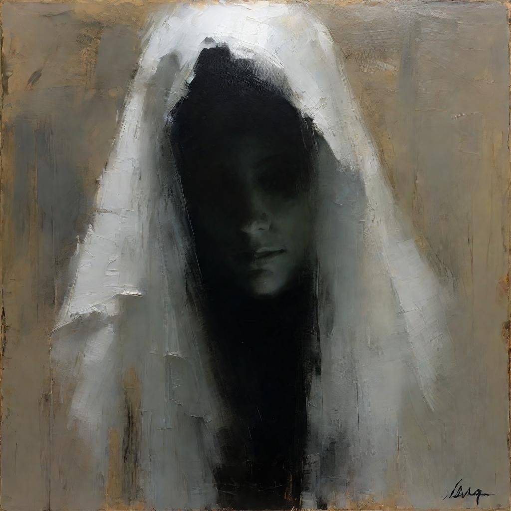 Ethereal Female Ghost Portrait in Impasto Oil Painting