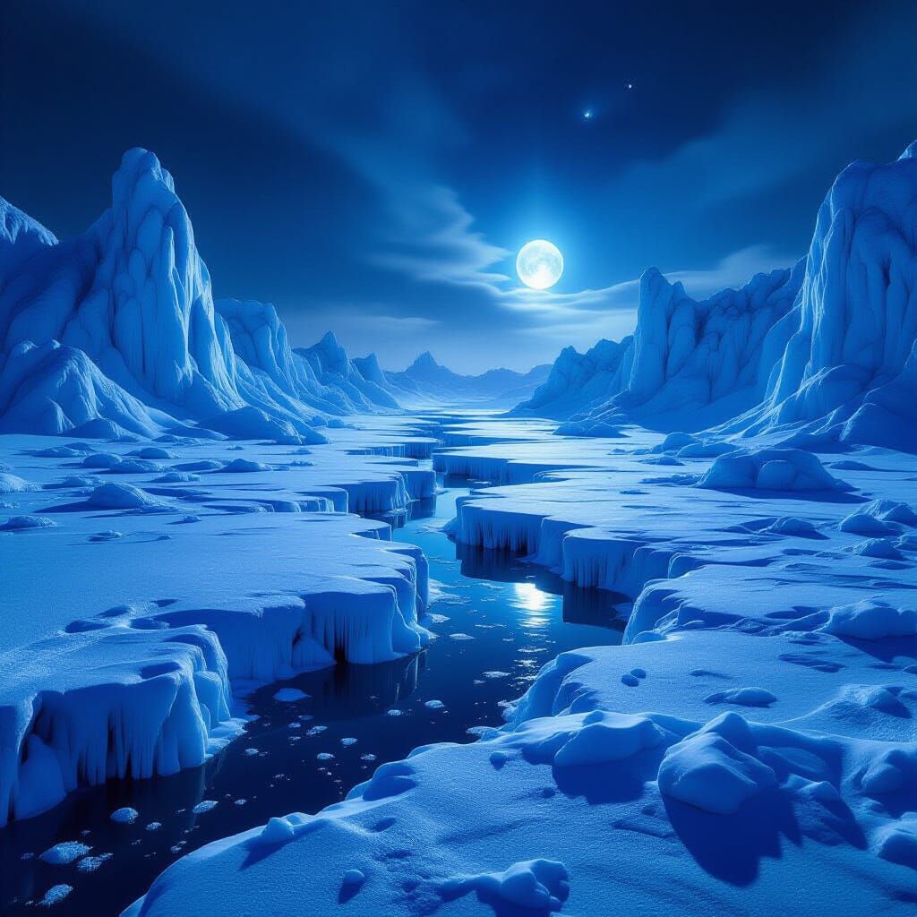 Surreal Frozen Landscape in Deep Blues