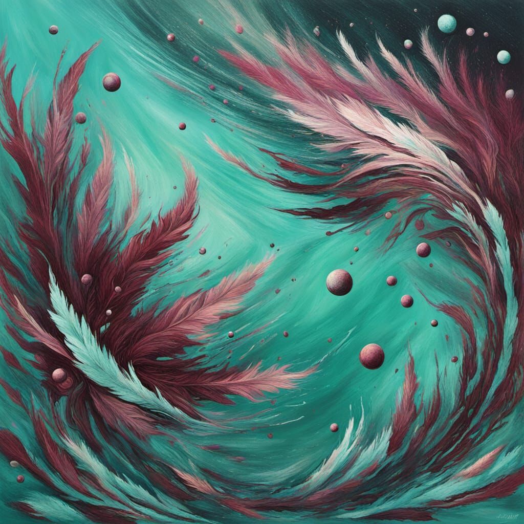 Surreal Abstract Painting with Holographic Retro Elements