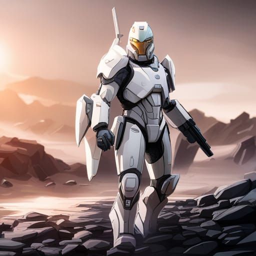 Futuristic Spartan Warrior in SpaceX Mech Suit