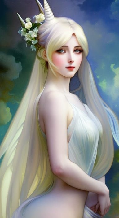 Impressionist Unicorn Painting in Art Nouveau Style