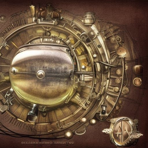 Steampunk Landscape with Time Machine and Big Bang