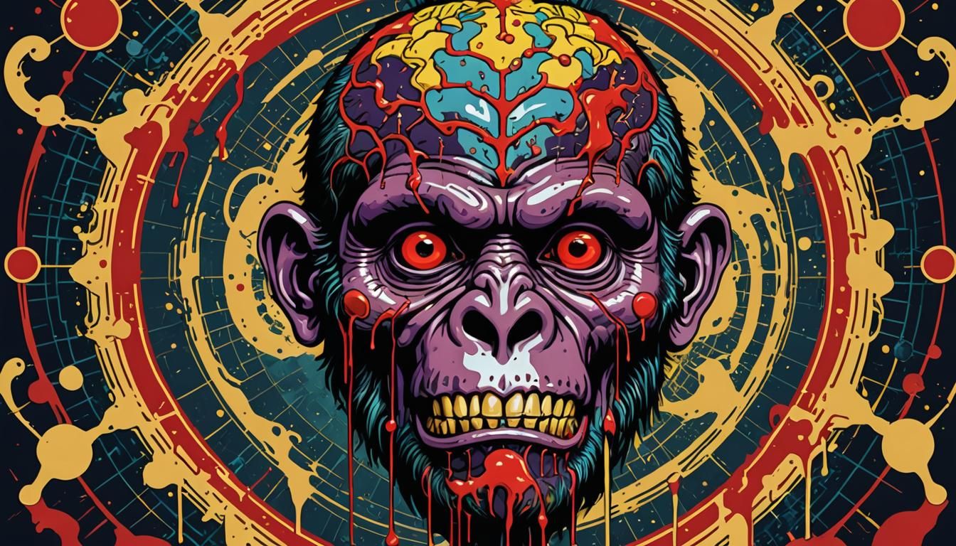 Grotesque Ape Brains in Pop Art Style