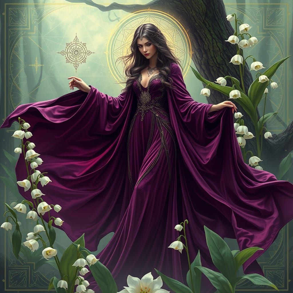 Enchanted Bohemian Goddess Amidst Lush Lily of the Valley