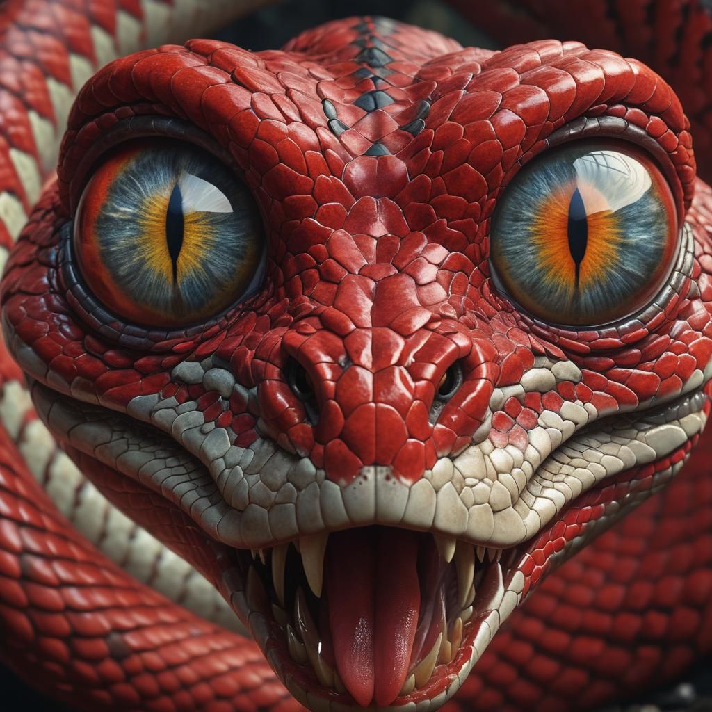 Intriguing Red Snake-like Creature with Heterochromia