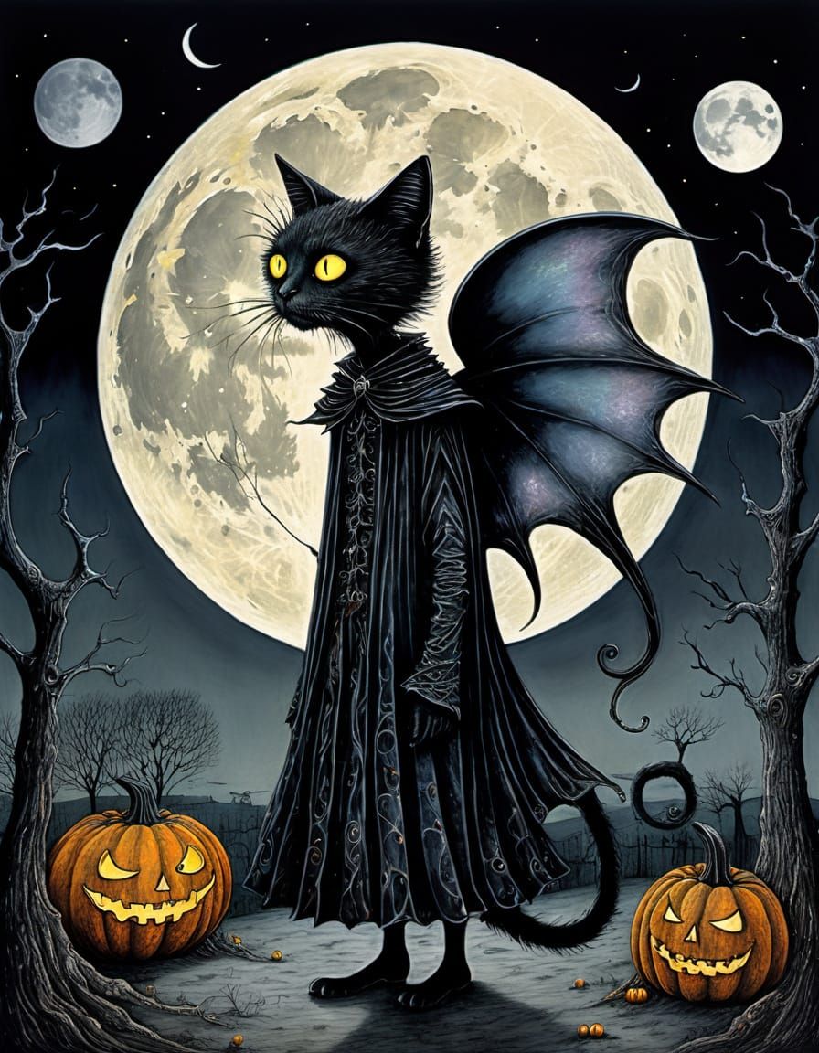 Whimsical Halloween Fairy in Gothic, Tim Burton Style