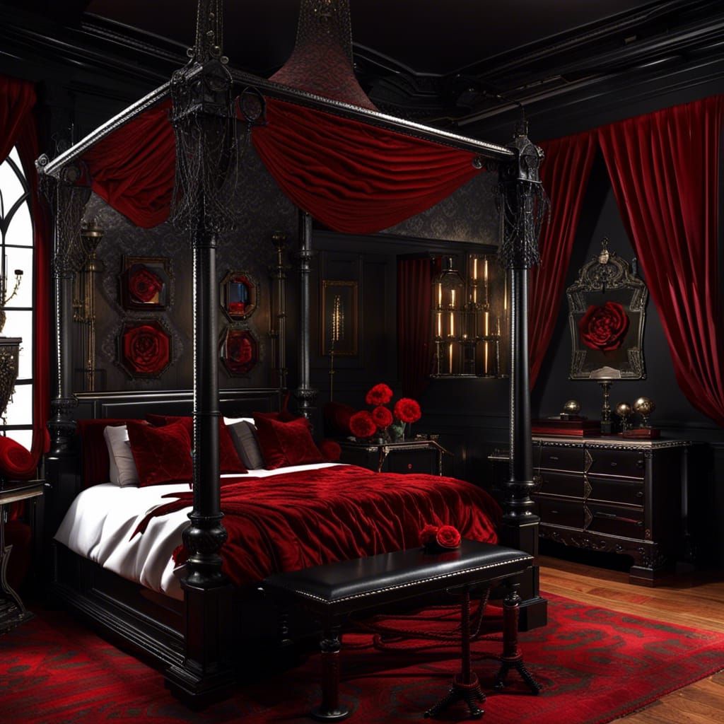 Gothic Bedroom with Restraints in Dark Fantasy Style