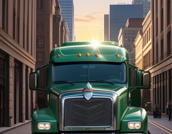 Hyperrealistic Old and New Trucks at Sunset