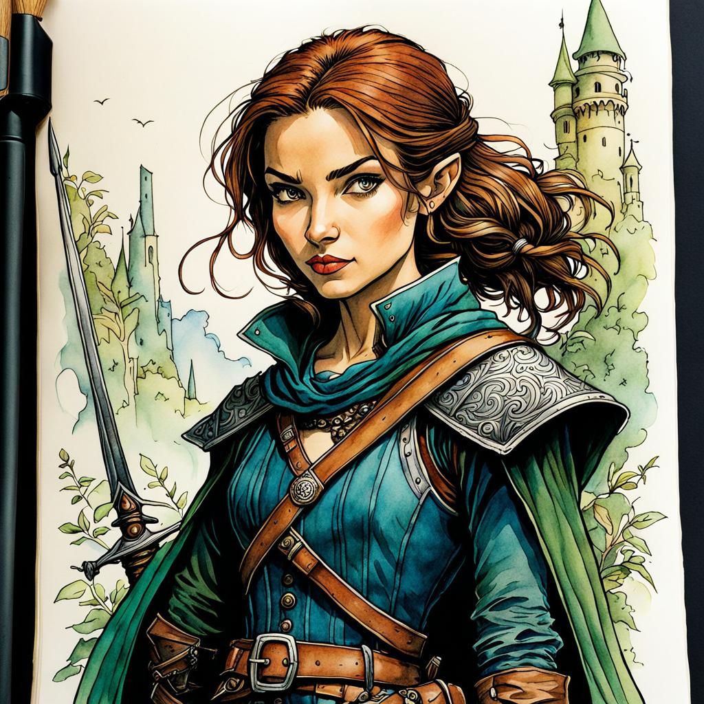 Woman Rogue in Storybook Watercolor Illustration