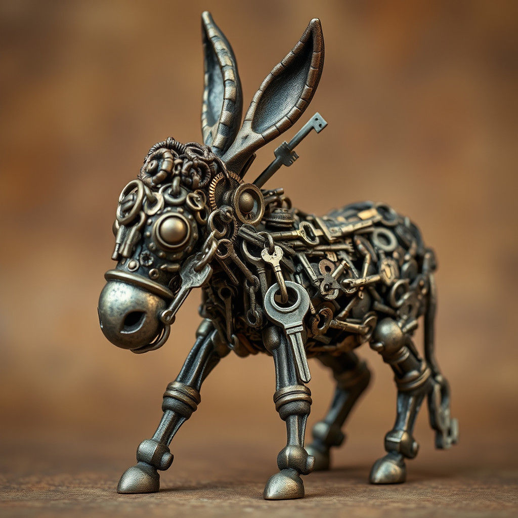 Steampunk Donkey Sculpture Crafted from Vintage Keys