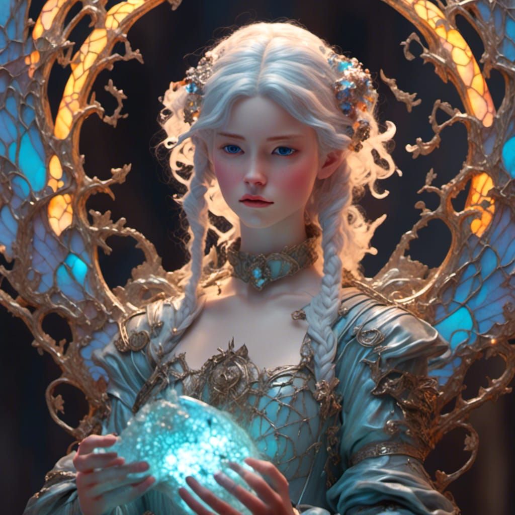 Glowing Statue Woman in Lightning Dragonbath