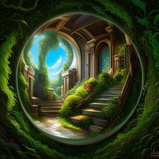 Overgrown City Inside Glass Sphere: Hyperrealistic Art