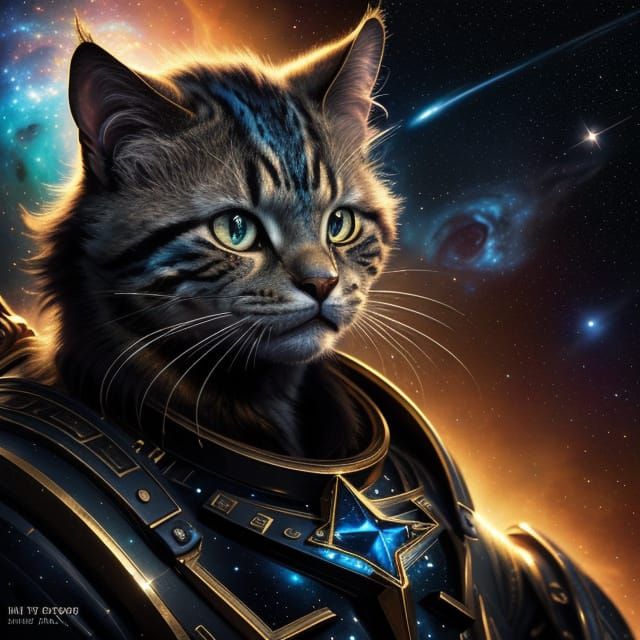 Dramatic Space Kitten Embarks on Stellar Odyssey in Cyberpun...